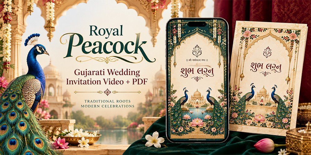Royal Peacock Gujarati Wedding Invitation Video + PDF
