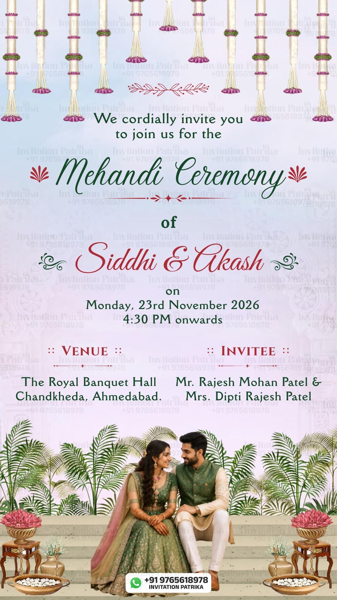 Elegant Mehendi Ceremony Invitation PDF – English Couple Theme